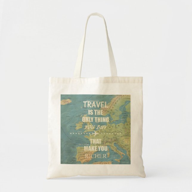 An inspiring travel quotes tote bag (Front)
