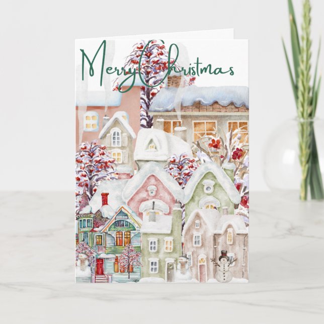 An intricate Christmas Village  Holiday Card (Front)