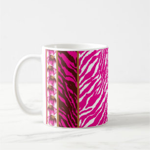 An intricate floral pattern in pink and white, art coffee mug