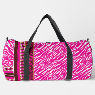 An intricate floral pattern in pink and white, art duffle bag