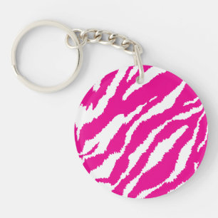 An intricate floral pattern in pink and white, art key ring