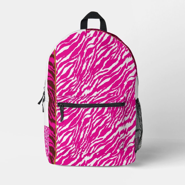 An intricate floral pattern in pink and white, art printed backpack (Front)