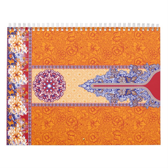 An intricate orange and blue paisley pattern frame calendar (Cover)