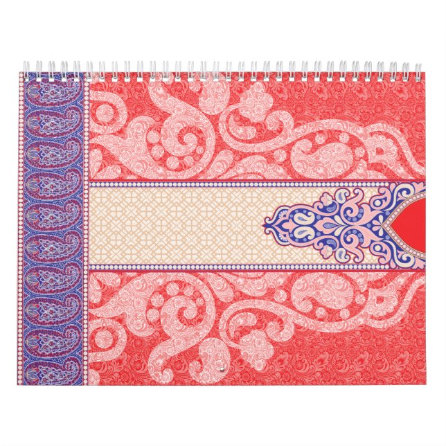 An intricate paisley pattern featuring vibrant red calendar (Cover)