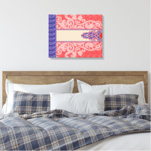 An intricate paisley pattern featuring vibrant red canvas print