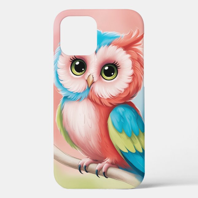 An iPhone 12 cover with an owl motif (Back)