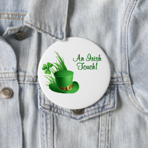 An Irish Touch Leprechaun Clove Hat in Grass 10 Cm Round Badge