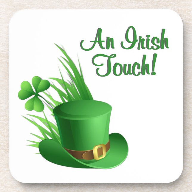 An Irish Touch Leprechaun Clove Hat in Grass Coaster (Front)