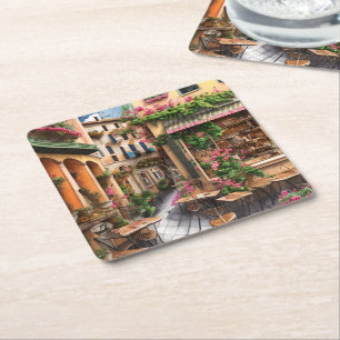 An Italian Street Scene Ephemera Design Series 23 Square Paper Coaster