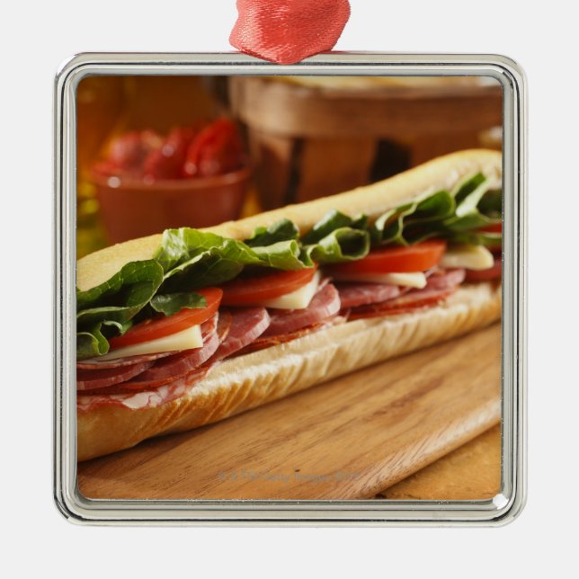 An Italian sub sandwich with 2 Metal Tree Decoration (Front)