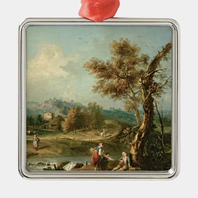 An Italianate River Landscape with Travellers Metal Tree Decoration (Front)