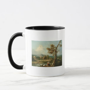 An Italianate River Landscape with Travellers Mug
