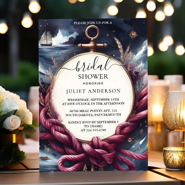 An Knot Boat Ship Navy Blue Nautical Bridal Shower Invitation (Creator Uploaded)