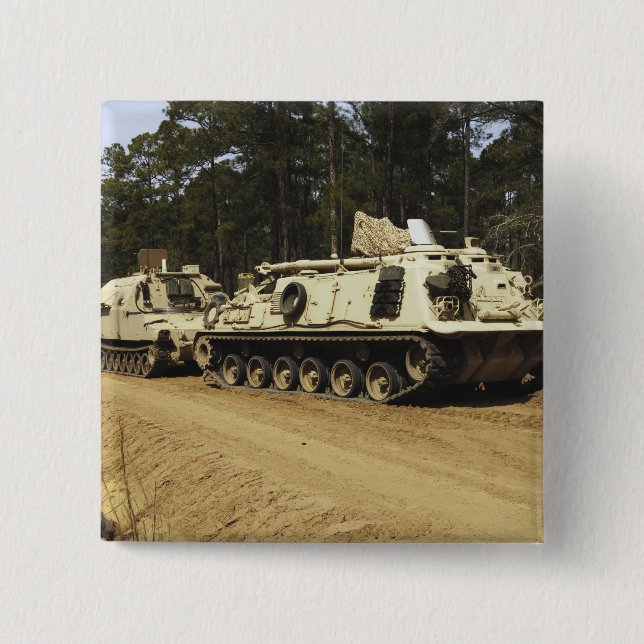 An M-88 recovery vehicle begins to tow an M992 15 Cm Square Badge (Front)