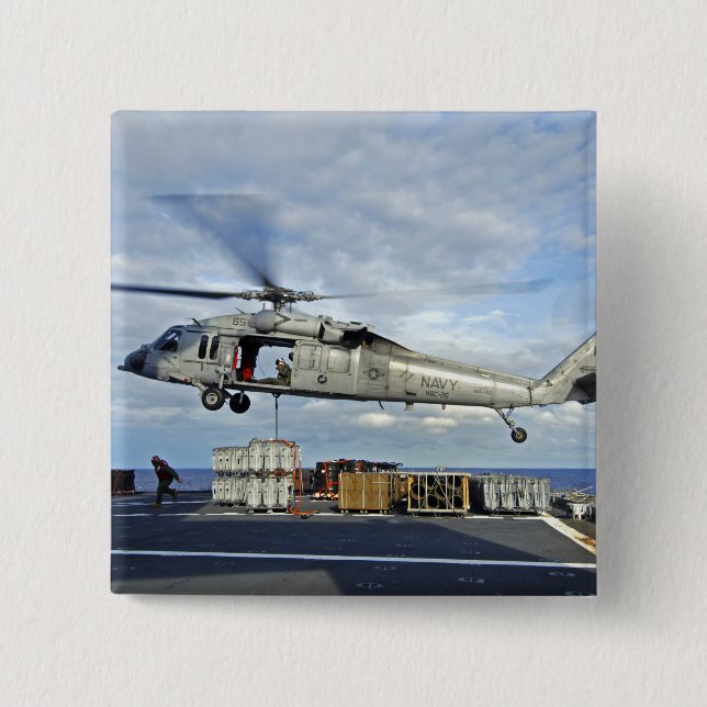 An MH-60S Seahawk prepares to deliver ammunitio 15 Cm Square Badge (Front)