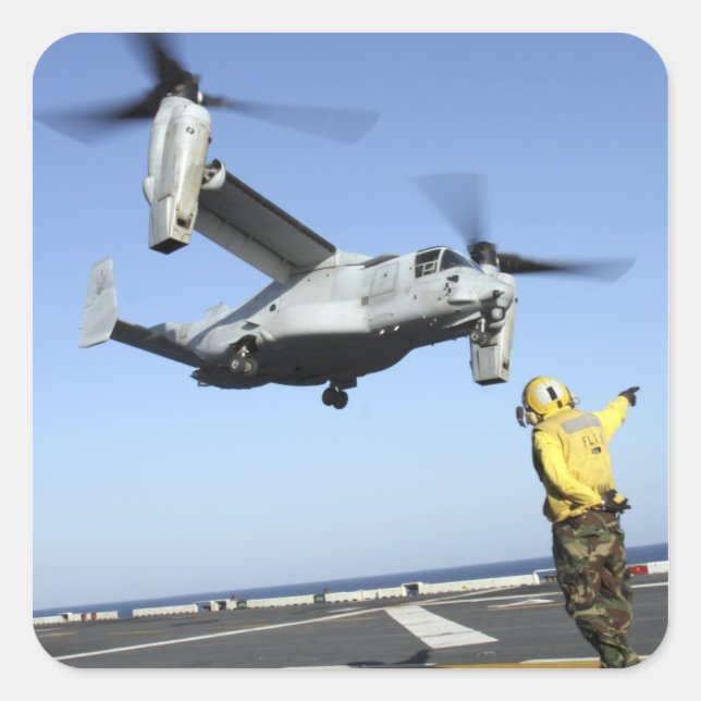 An MV-22 Osprey launches from the USS Nassau Square Sticker (Front)