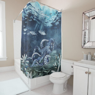 An octopus in the deep sea shower curtain