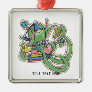 An octopus that loves to read metal tree decoration