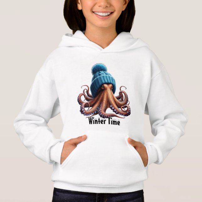 An Octopus Wearing a Knitted Blue Winter Hat (Front)