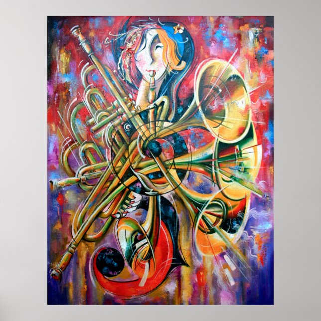 An oil painting on canvas. Music, the girl plays m Poster (Front)