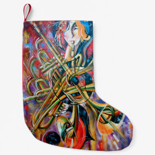 An oil painting on canvas. Music, the girl plays m Small Christmas Stocking