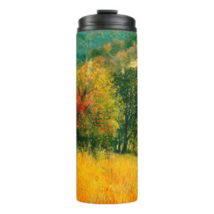 An oil painting on canvas of a seasonal autumn rur thermal tumbler