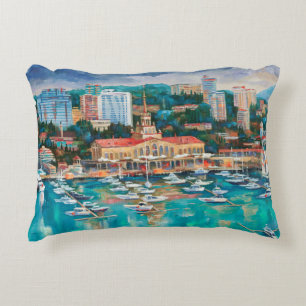 An oil painting on canvas. Panorama of Sochi. Arch Decorative Cushion