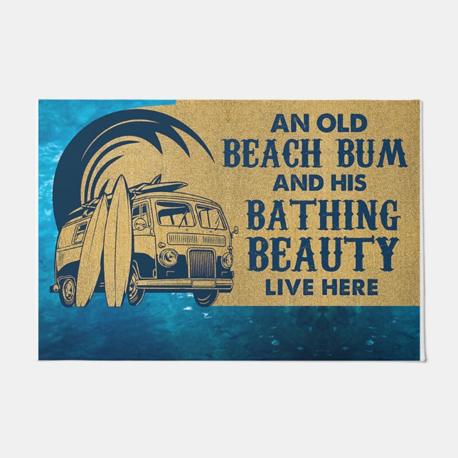 An Old Beach Bum And His Bathing Beauty Doormat (Front)