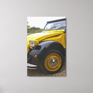 An old black and yellow Citroen 2CV 2 CV, Canvas Print