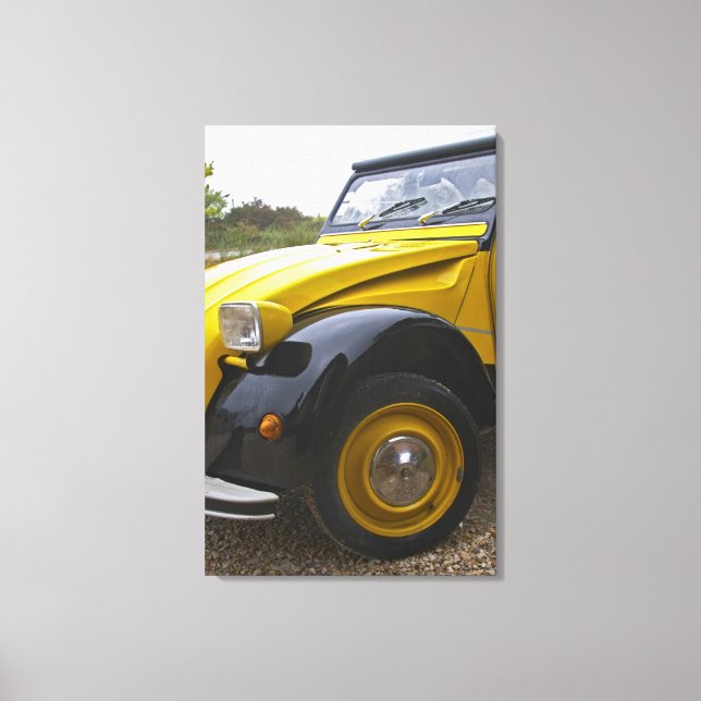 An old black and yellow Citroen 2CV 2 CV, Canvas Print (Front)