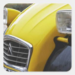An old black and yellow Citroen 2CV 2 CV, detail Square Sticker