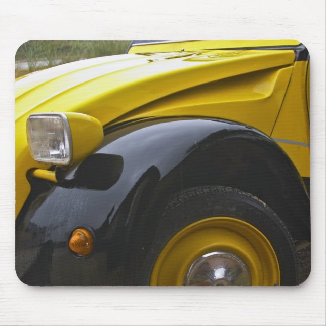 An old black and yellow Citroen 2CV 2 CV, Mouse Mat (Front)