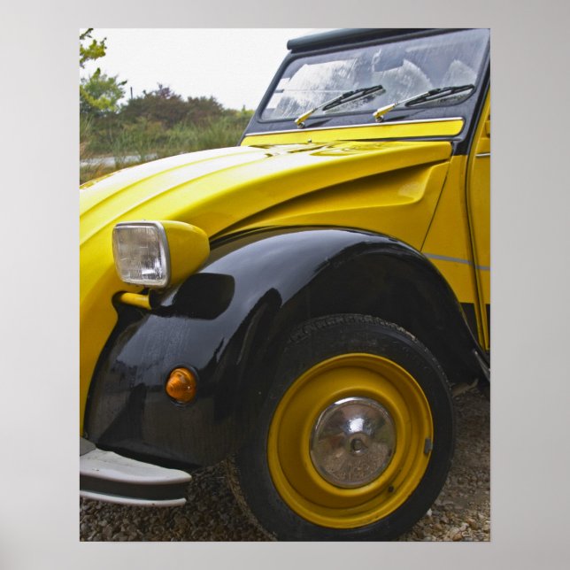 An old black and yellow Citroen 2CV 2 CV, Poster (Front)