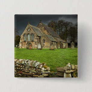 An Old Church Under A Dark Sky 15 Cm Square Badge