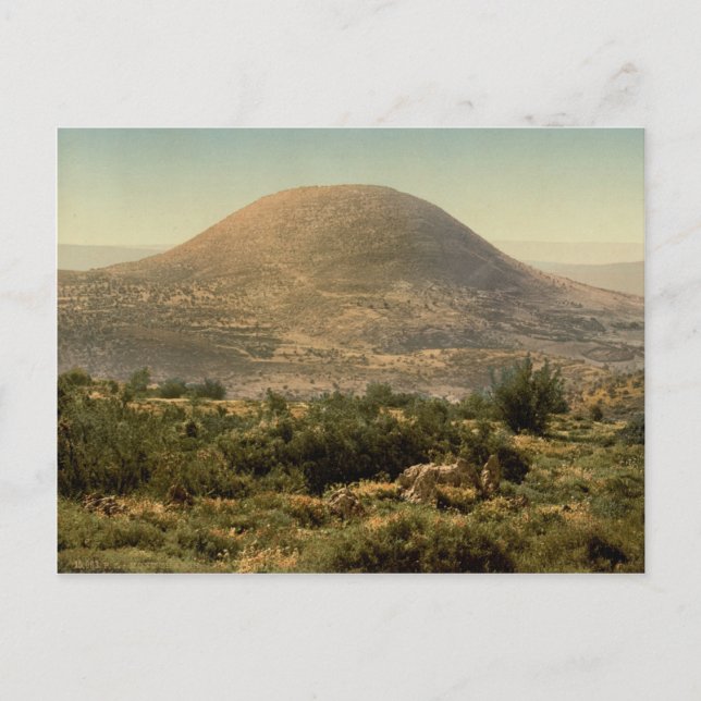 An old coloured photo of Mount Tab in the holy lan Postcard (Front)