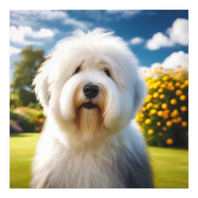 An Old English Sheepdog in the Florido Garden Photo Print (Front)