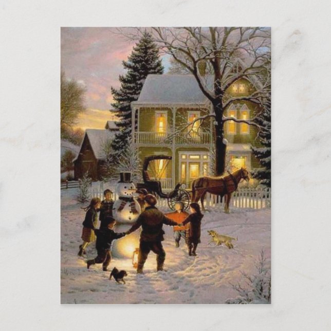 An Old Fashion Vintage Christmas Holiday Postcard (Front)