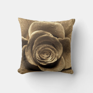 An old-fashioned rose close up, wet with water dro cushion