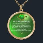 An Old Irish Blessing Gold Plated Necklace<br><div class="desc">Elegant , unique gold celtic jewel with an emerald gem stone and shamrock inset with an ancient irish prayer inside for Saint Paddy's Day (, St. Patty ). Vibrant 3D gemstones and very accurated design, 3D modelling and rendering by Bulgan Lumini (c).Part from series Hyper Talismans. .An elegant and classic...</div>