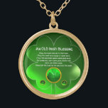 An Old Irish Blessing Gold Plated Necklace<br><div class="desc">Elegant , unique gold celtic jewel with an emerald gem stone and shamrock inset with an ancient irish prayer inside for Saint Paddy's Day (, St. Patty ). Vibrant 3D gemstones and very accurated design, 3D modelling and rendering by Bulgan Lumini (c).Part from series Hyper Talismans. .An elegant and classic...</div>