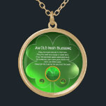An Old Irish Blessing Gold Plated Necklace<br><div class="desc">Elegant , unique gold celtic jewel with an emerald gem stone and shamrock inset with an ancient irish prayer inside for Saint Paddy's Day (, St. Patty ). Vibrant 3D gemstones and very accurated design, 3D modelling and rendering by Bulgan Lumini (c).Part from series Hyper Talismans. .An elegant and classic...</div>