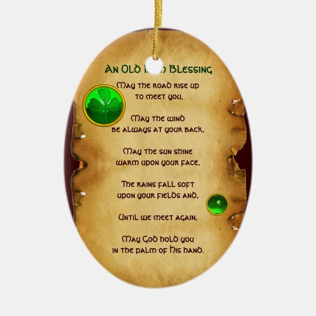 An Old Irish Blessing Parchment Ceramic Tree Decoration (Front)