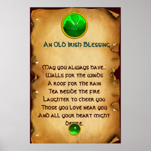 An Old Irish Blessing Parchment for Luck Poster