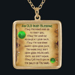 An Old Irish Blessing Parchment Gold Plated Necklace<br><div class="desc">Elegant , unique gold celtic jewel with an emerald gem stone and shamrock inset with an ancient irish prayer inside for Saint Paddy's Day (, St. Patty ). Antique classic brown parchment effects and very accurated design, 3D modelling and rendering by Bulgan Lumini (c).Part from series Hyper Talismans. .An elegant...</div>