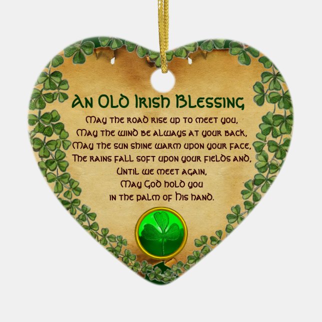 An Old Irish Blessing Parchment,Heart Ceramic Tree Decoration (Front)