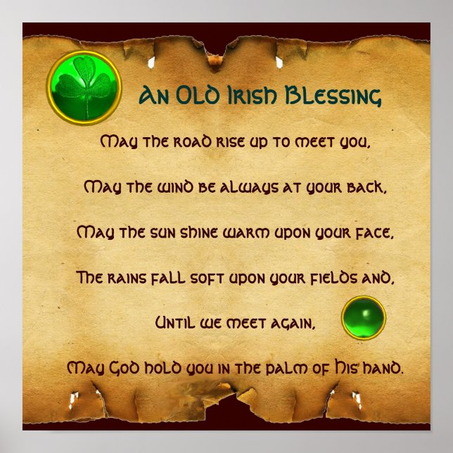 An Old Irish Blessing Parchment, Square Poster (Front)