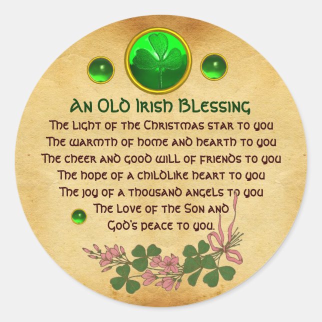 An Old Irish Christmas Blessing Parchment Classic Round Sticker (Front)