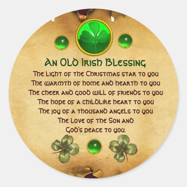 An Old Irish Christmas Blessing Parchment  Classic Round Sticker (Front)