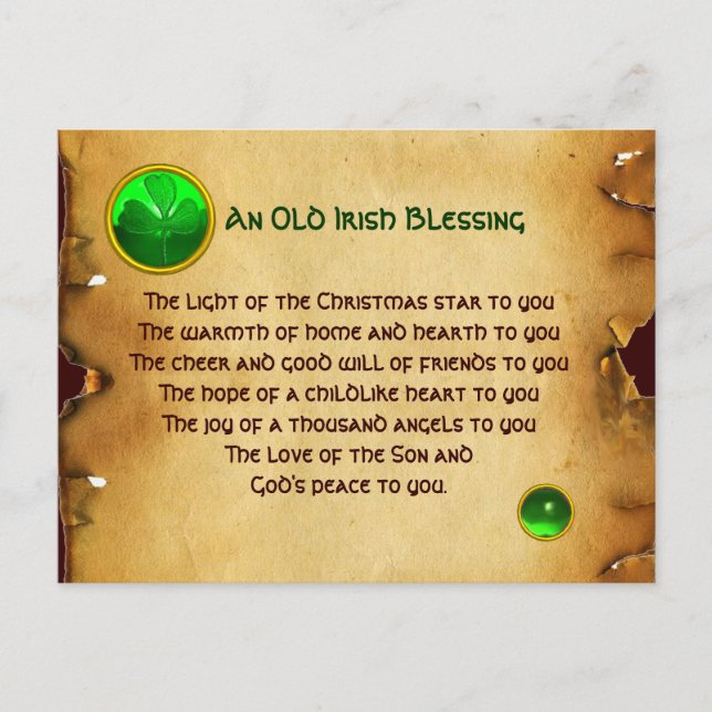 An Old Irish Christmas Blessing Parchment Holiday Postcard (Front)