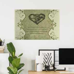 AN OLD IRISH WEDDING Blessing Distressed Damask Poster